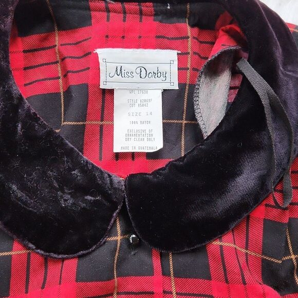VINTAGE‎ - Miss Darby round collar red plaid dress 14 - Picture 4 of 9